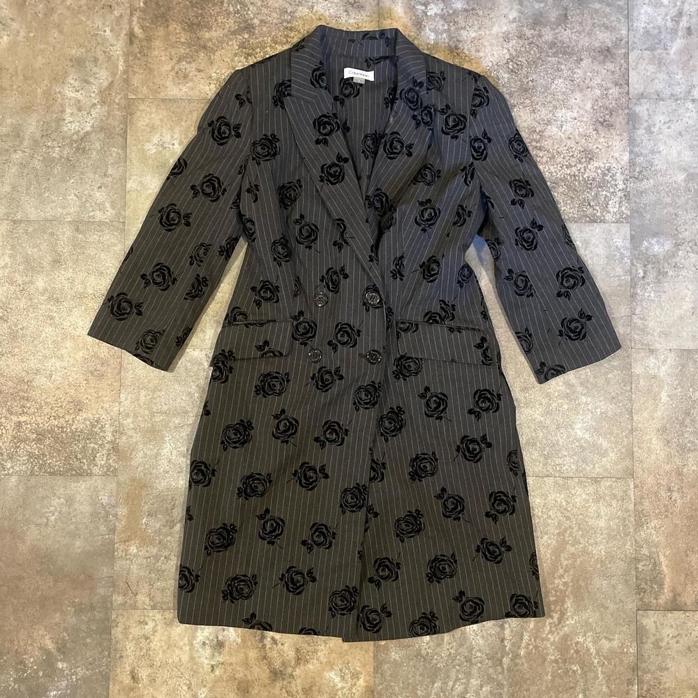 calvin klein longsleeve pinstripe blazer dress with velvet roses size 8